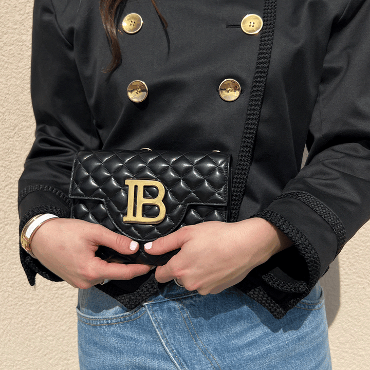 Balmain Black Quilted Leather Clutch