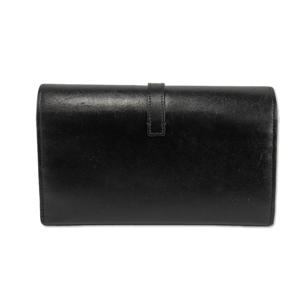 Saint Laurent Cassandre Black Leather Double Flap Envelope Clutch