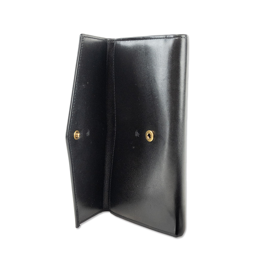 Saint Laurent Cassandre Black Leather Double Flap Envelope Clutch