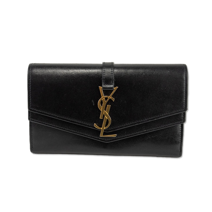 Saint Laurent Cassandre Black Leather Double Flap Envelope Clutch