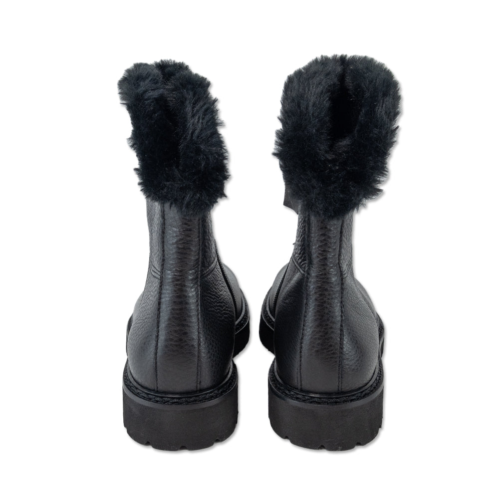 Aquatalia Marilena Black Leather Faux Fur-Trim Winter Boot