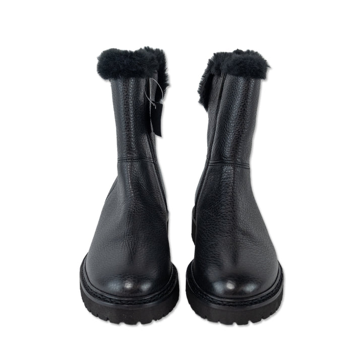 Aquatalia Marilena Black Leather Faux Fur-Trim Winter Boot