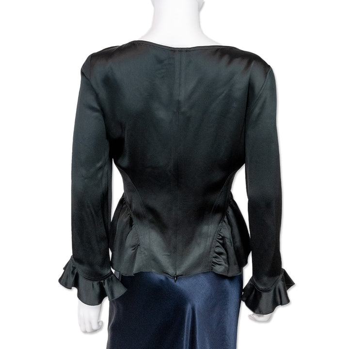 Staud Black Satin Toya Long Sleeve Top