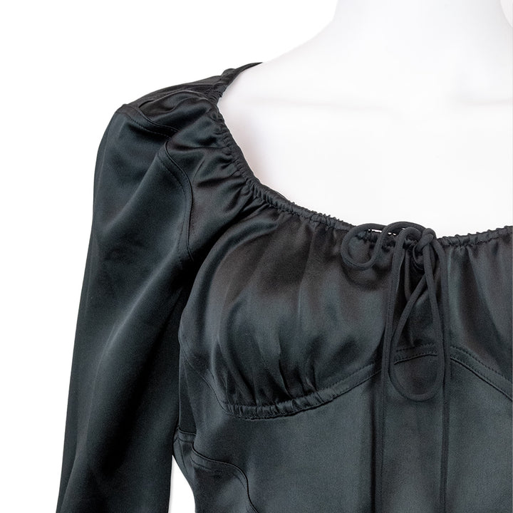 Staud Black Satin Toya Long Sleeve Top