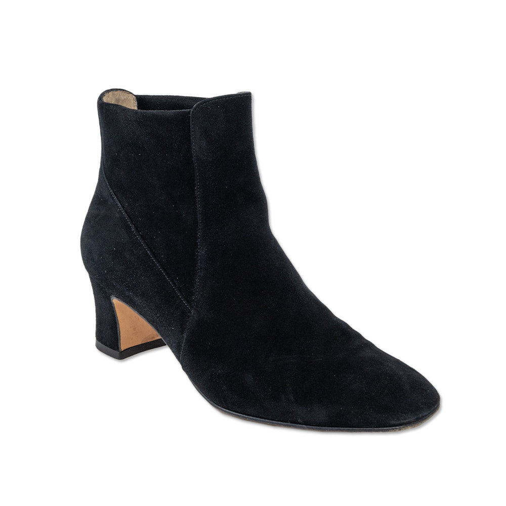 Salvatore Ferragamo Black Suede Square Toe Ankle Boot