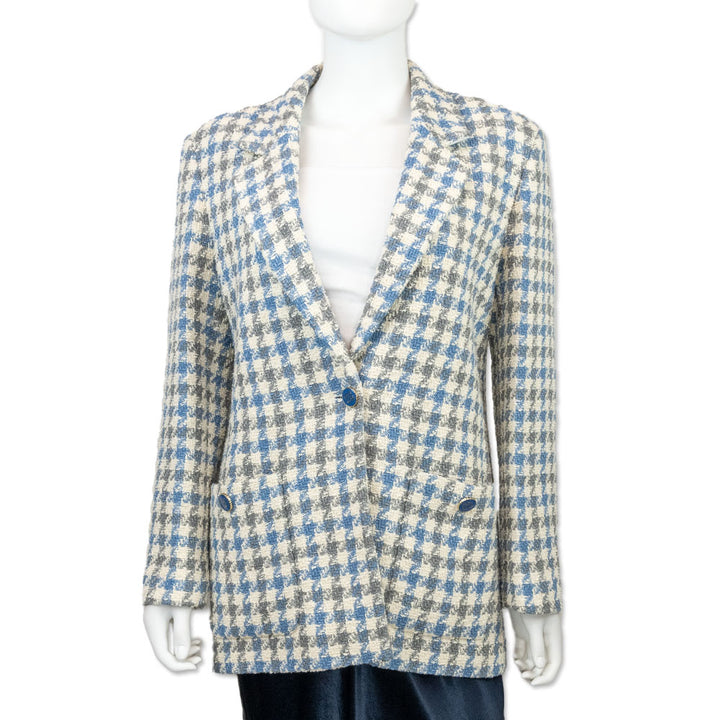 Sandro Blue, Gray and White Tweed Blazer