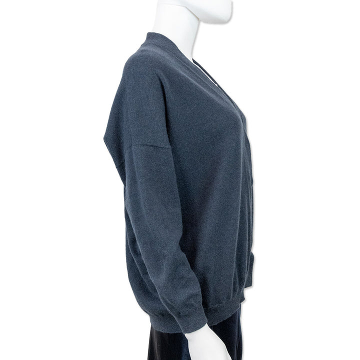 Brunello Cucinelli Blue Cashmere Monili Bead Accent Cardigan