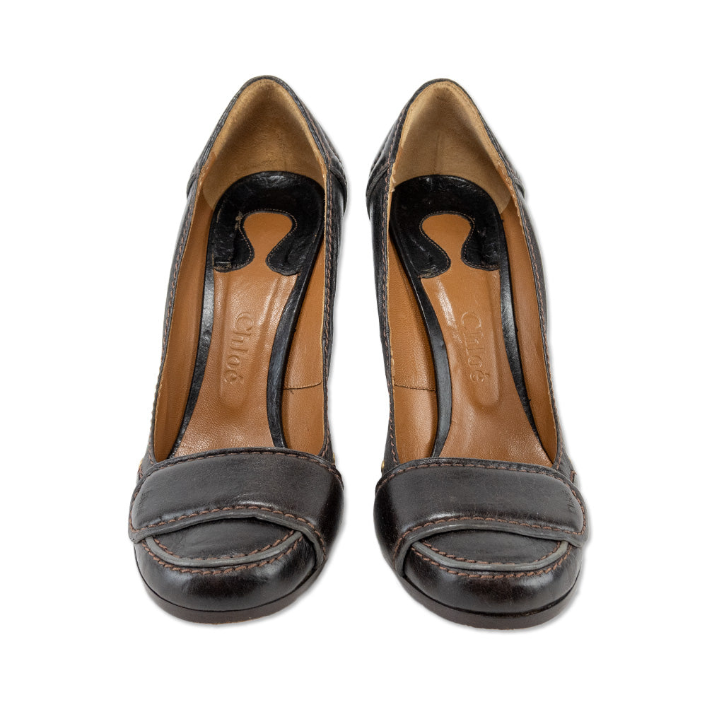 Chloé Brown Leather Strap Accent Pumps