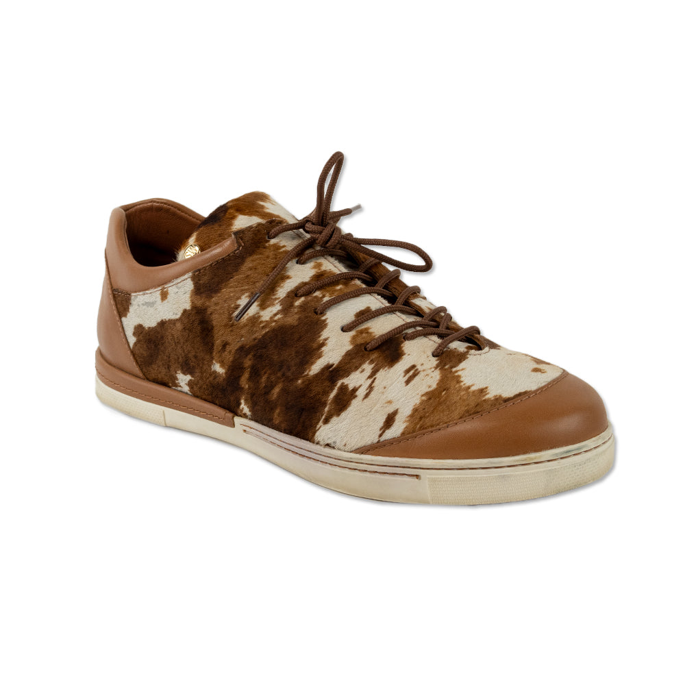 Stuart Weitzman Animal Print Calf Hair Brown Leather Trim Low Top Sneakers