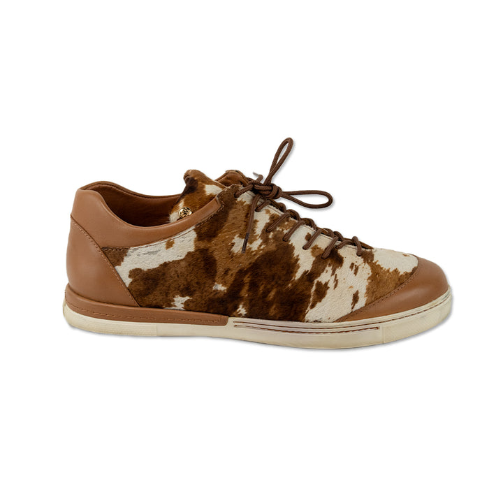 Stuart Weitzman Animal Print Calf Hair Brown Leather Trim Low Top Sneakers