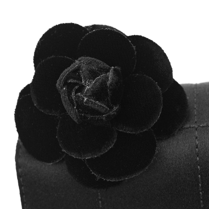 Chanel Black Satin Extra Mini Square Quilt Camellia Flap Bag