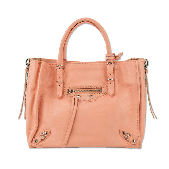 Balenciaga Peach Calfskin Leather Papier A4 Mini Tote