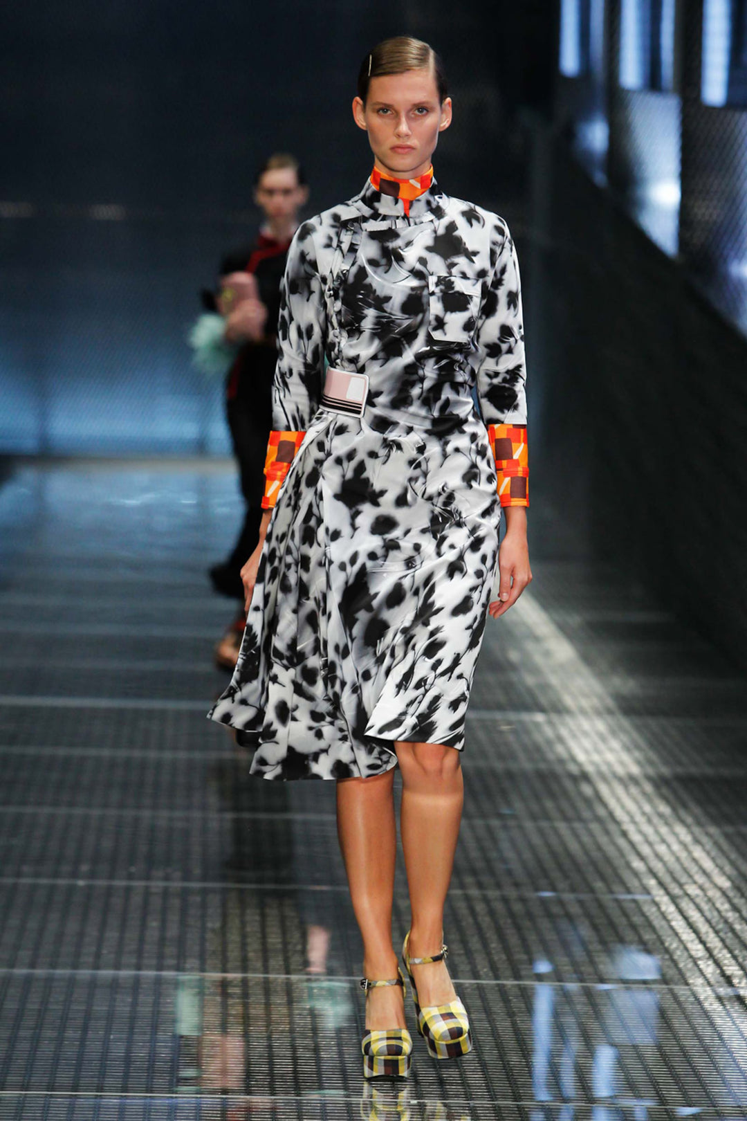 Prada S/S 2017 Yellow/Brown Plaid Ankle-Strap Platform Pumps