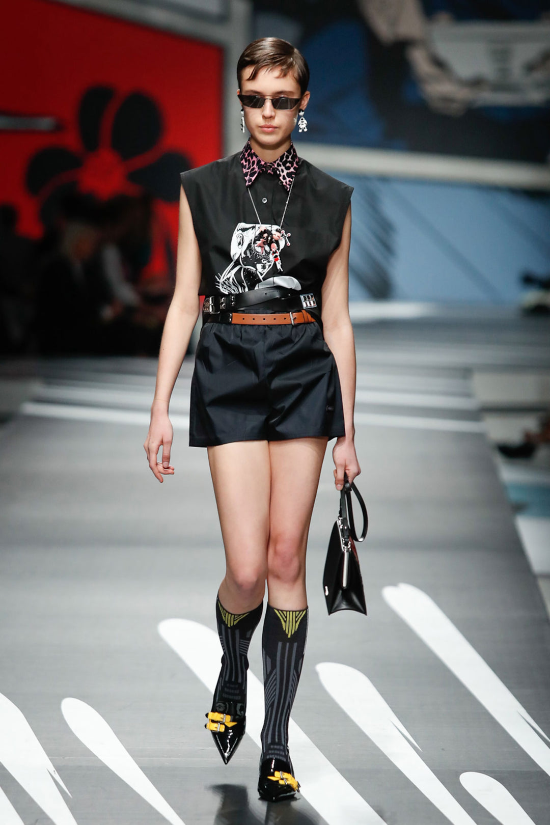 Prada 2018 Black Graphic Print Sleeveless Button-Up Top