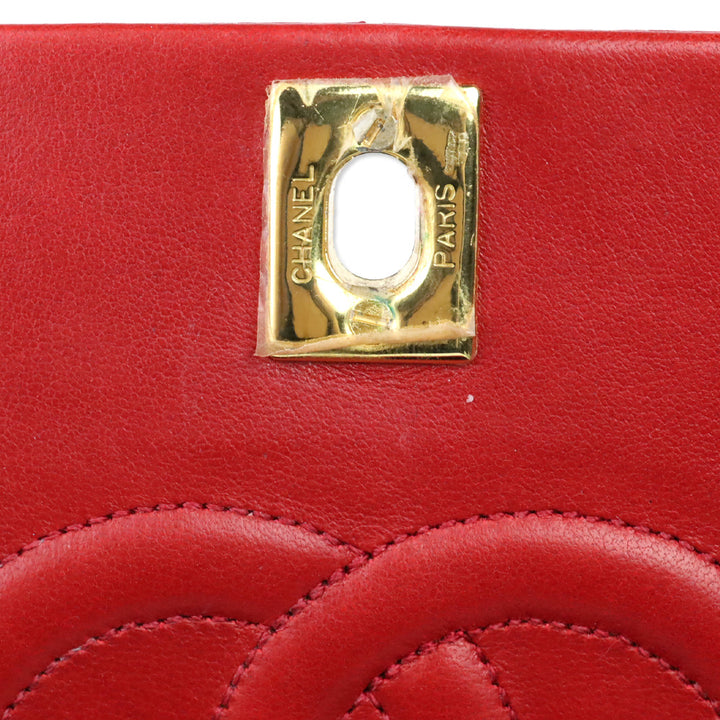 Chanel 1989-1991 Red Lambskin Matelasse Full Flap Bag