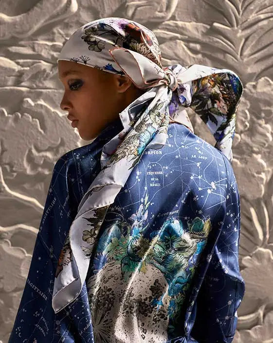 Christian Dior Blue Zodiac Constellation Silk Robe