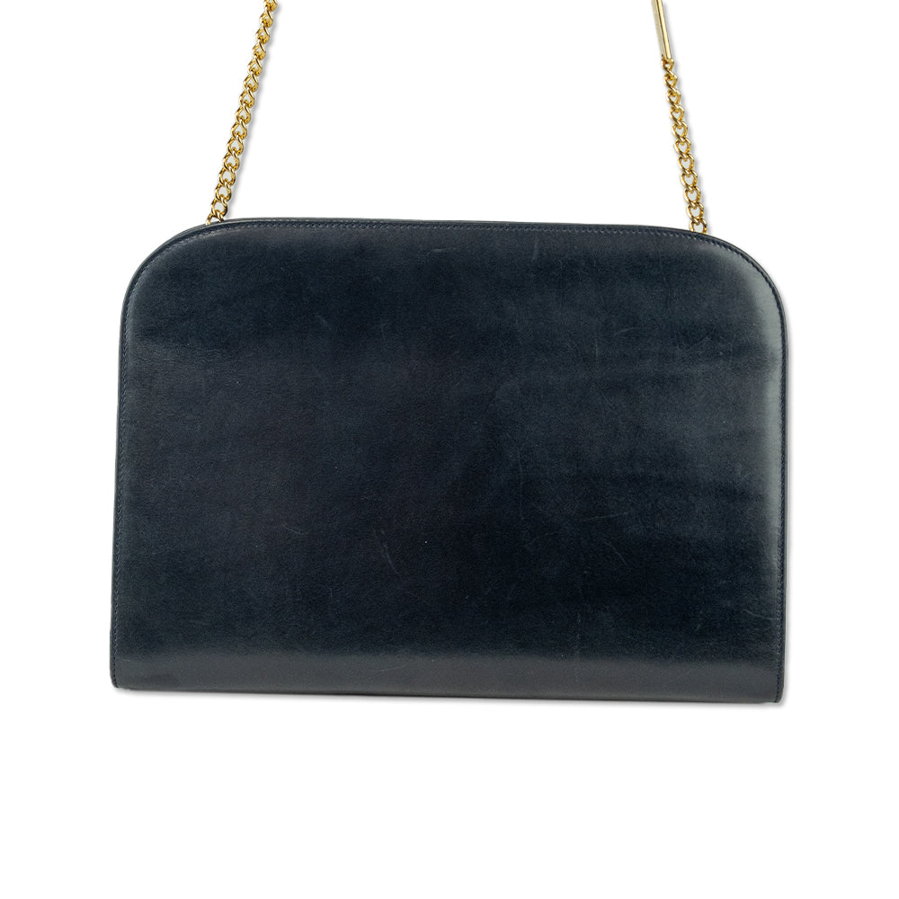 Salvatore Ferragamo Diana Navy Leather Clutch