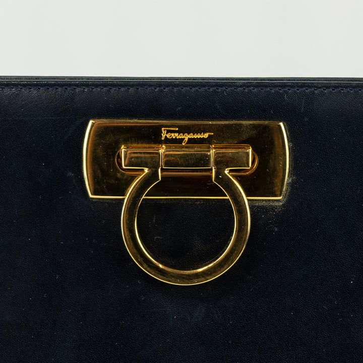 Salvatore Ferragamo Diana Navy Leather Clutch