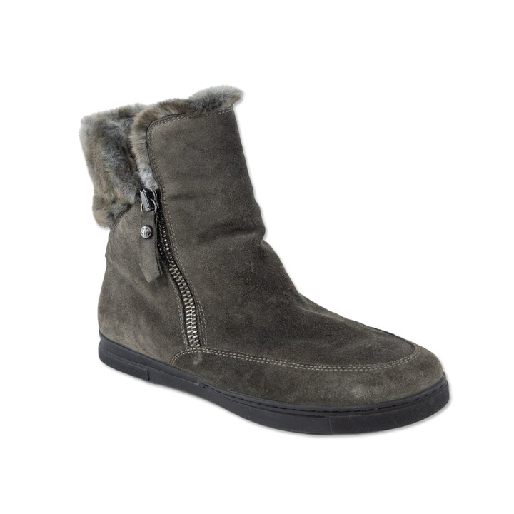 Stuart Weitzman Grey Suede Fur Trim Boots