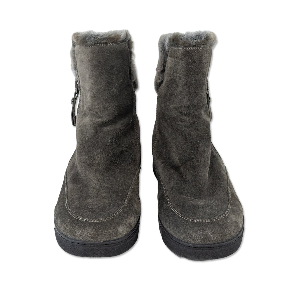 Stuart Weitzman Grey Suede Fur Trim Boots