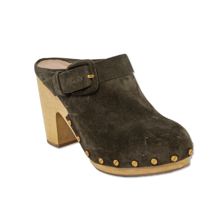 Veronica Beard Dacey Military Green Suede Clogs