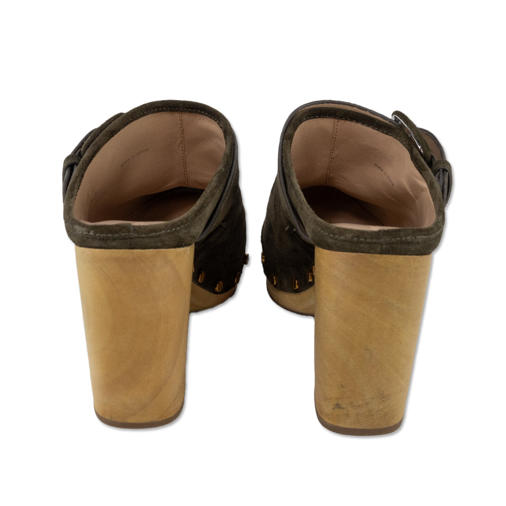 Veronica Beard Dacey Military Green Suede Clogs