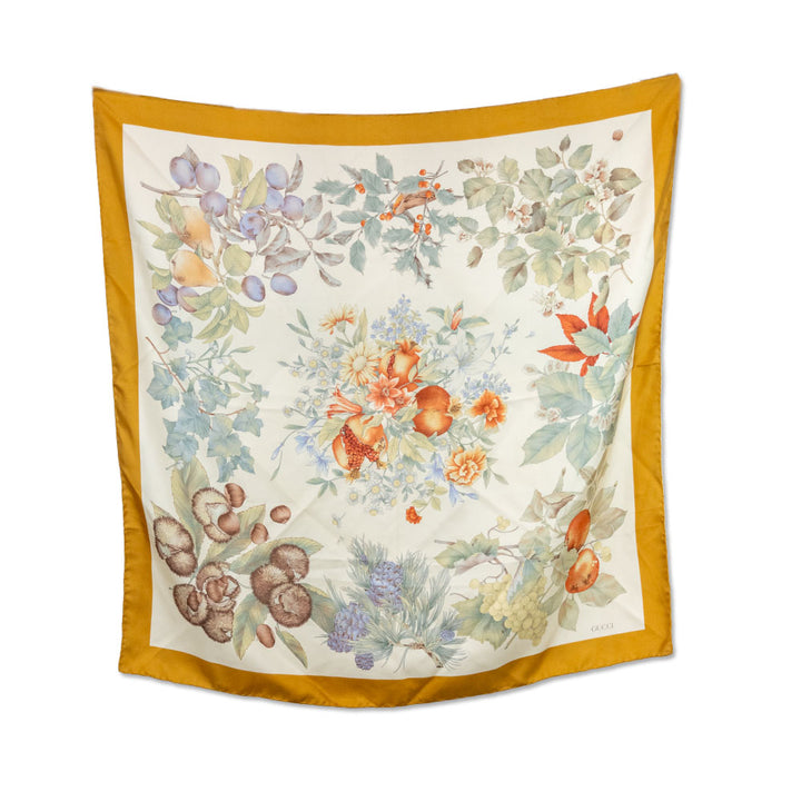 Gucci Yellow Pomegranate Motif Silk Scarf