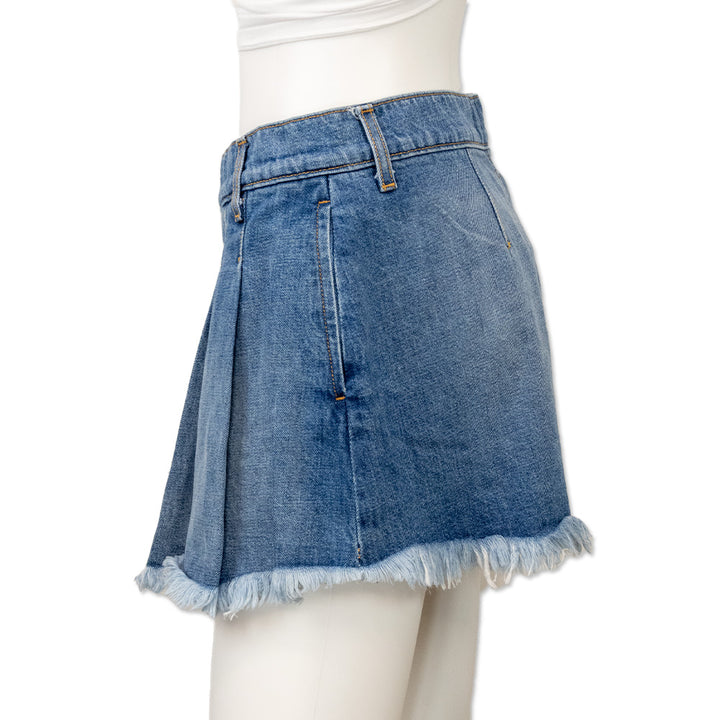 Ramy Brook Mid-Rise Pleated Mini Denim Skort