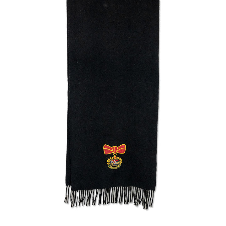 Burberry Fringe Trim Black Crest Embroidery Wool Scarf