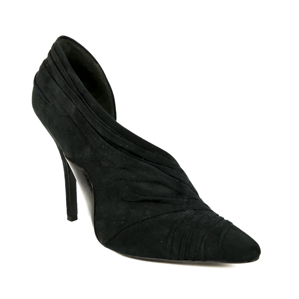 side view of Alexander Wang Pleated Suede D'Orsay Pumps
