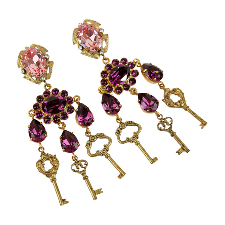 Dolce & Gabbana Purple Crystal & Key Chandelier Clip On Earrings
