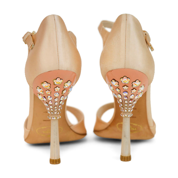 Prada Blush Satin Crystal Heel Ankle Strap Sandals
