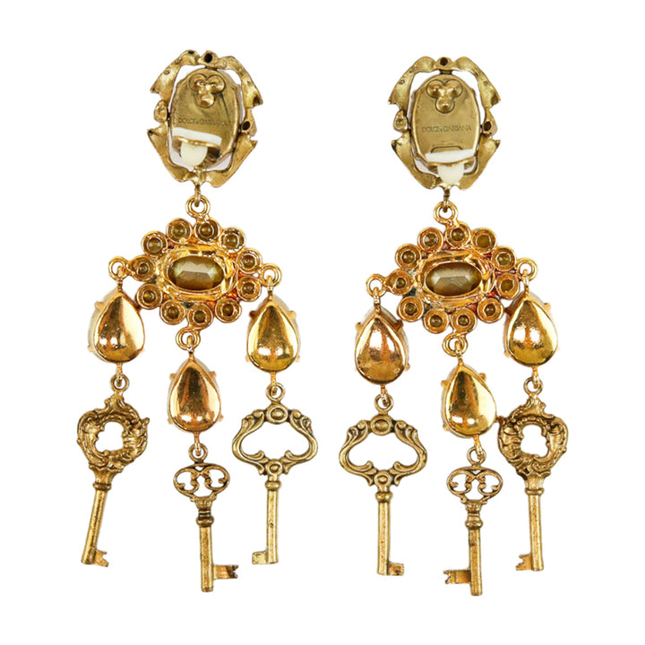 Dolce & Gabbana Purple Crystal & Key Chandelier Clip On Earrings