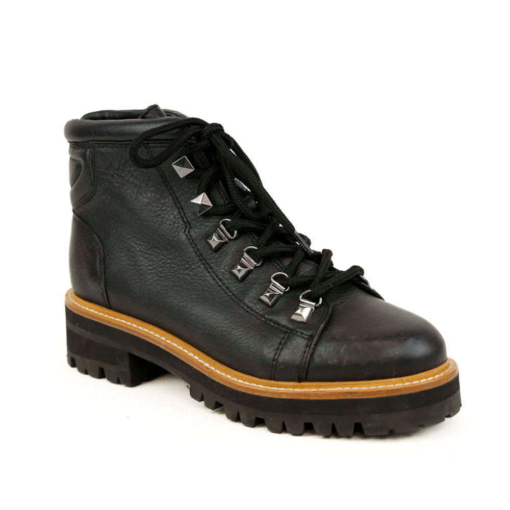 Marc Fisher Black Leather Lace-Up Combat Boots