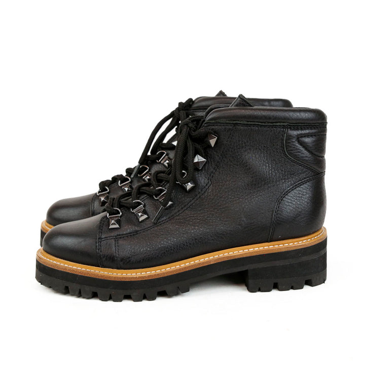 Marc Fisher Black Leather Lace-Up Combat Boots