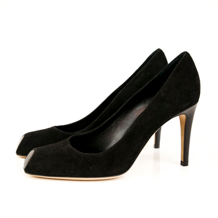 René Caovilla Black Suede Square Toe Pumps