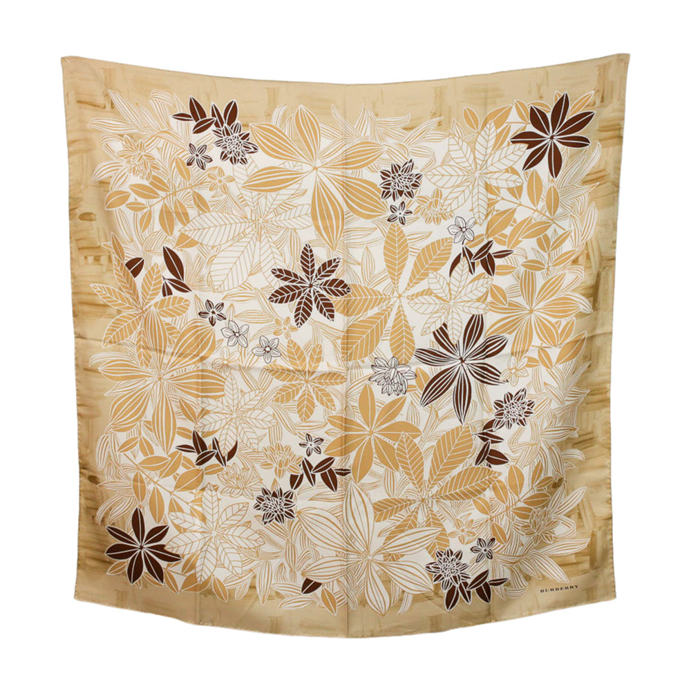 Burberry Cream & Brown Flower Print Silk Square Scarf