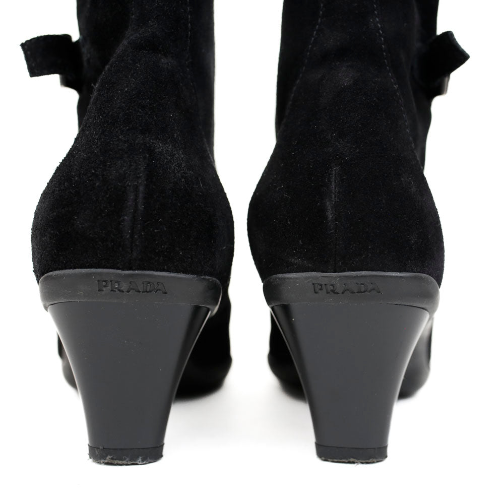 Prada Black Suede Square Toe Boots