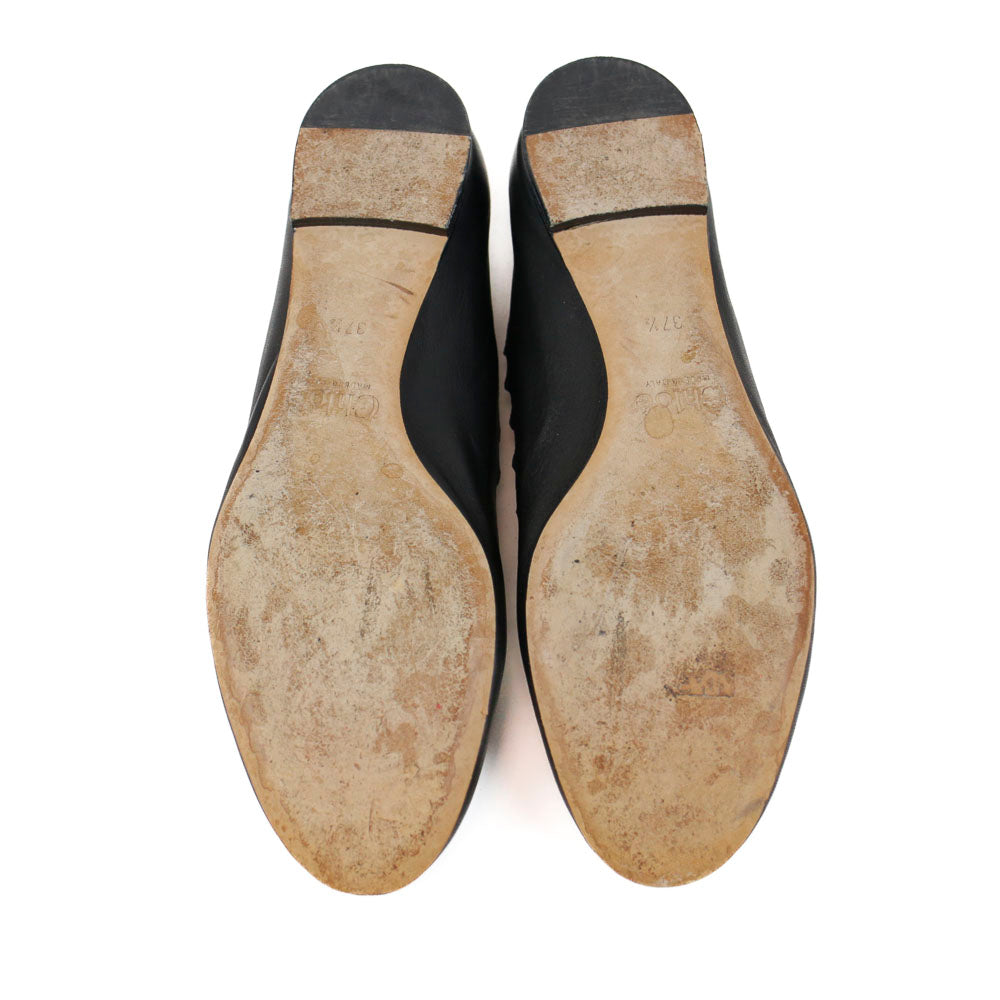 Chloe Lauren Black Leather Scalloped Ballet Flats