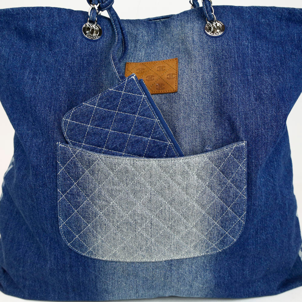 Chanel Denim Printed Shopper Tote Bag