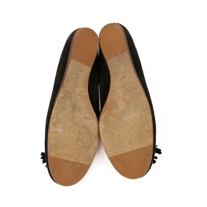 Lanvin Black Suede Embellished Ballet Flats