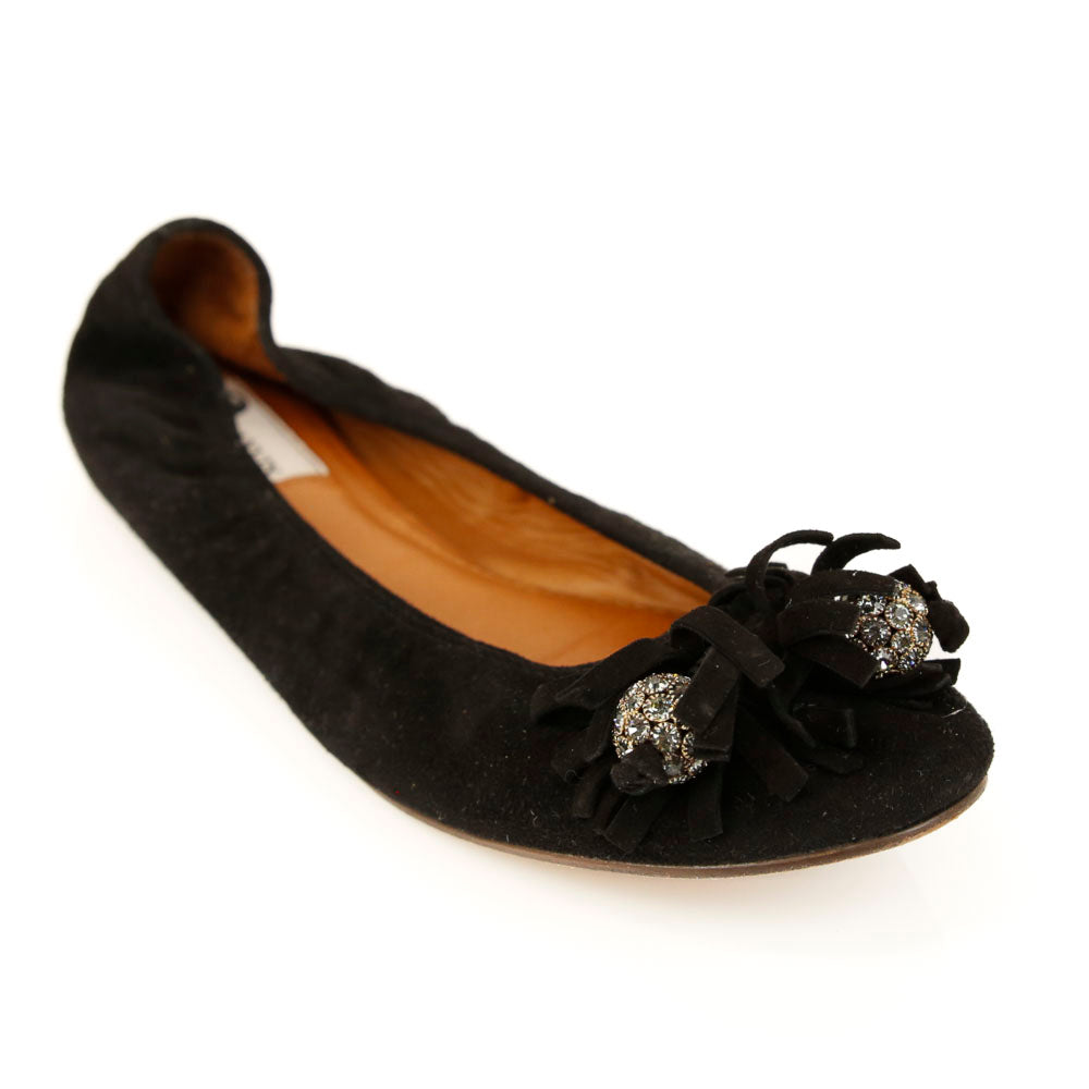 Lanvin Black Suede Embellished Ballet Flats