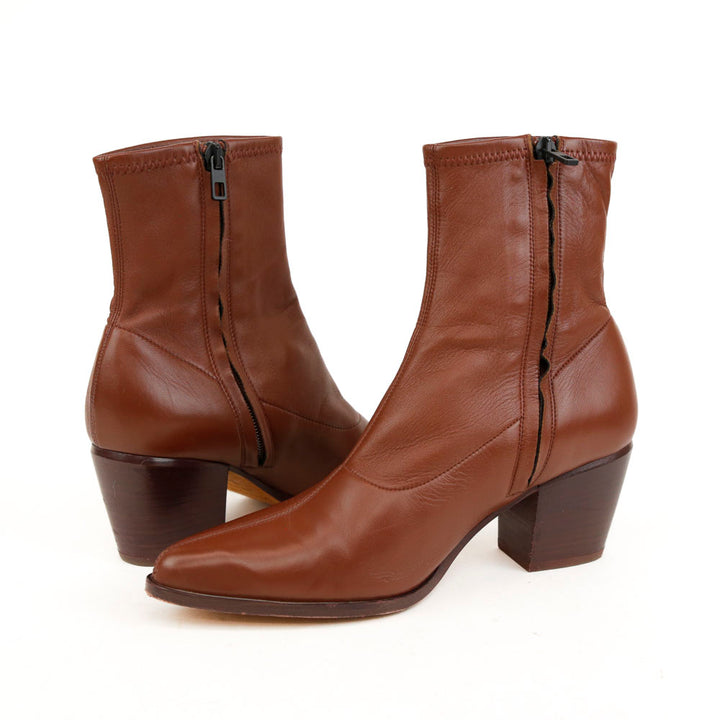 Vince Brown Leather Pointed Toe Ankle Boots
