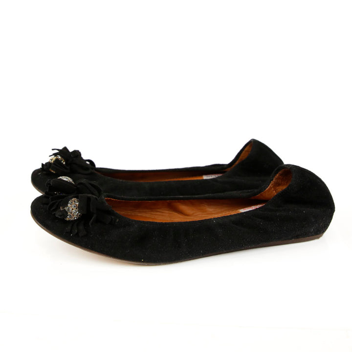 Lanvin Black Suede Embellished Ballet Flats
