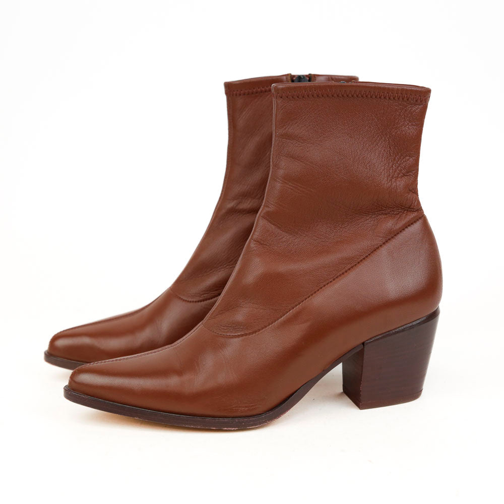 Vince Brown Leather Pointed Toe Ankle Boots