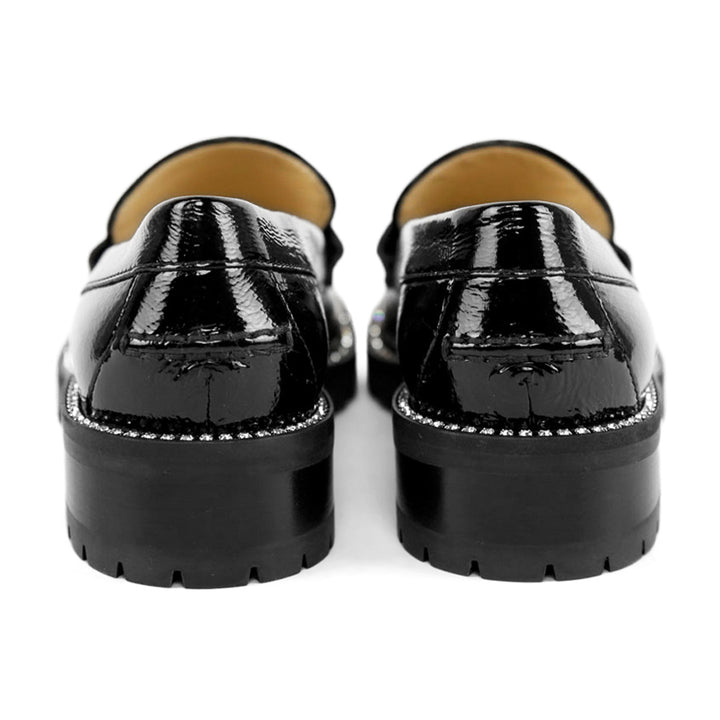 Jimmy Choo Black Patent Leather Deanna 30 Crystal Loafers