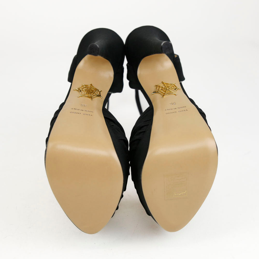 Charlotte Olympia Black Crepe De Chine Bruce Leopard Sandals
