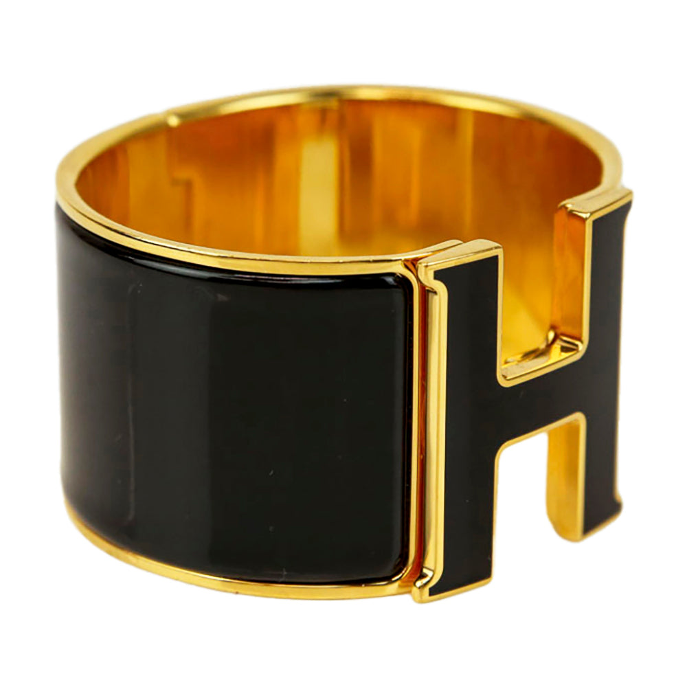 Hermès Black & Gold Enamel Extra Wide Clic Clac H Bracelet