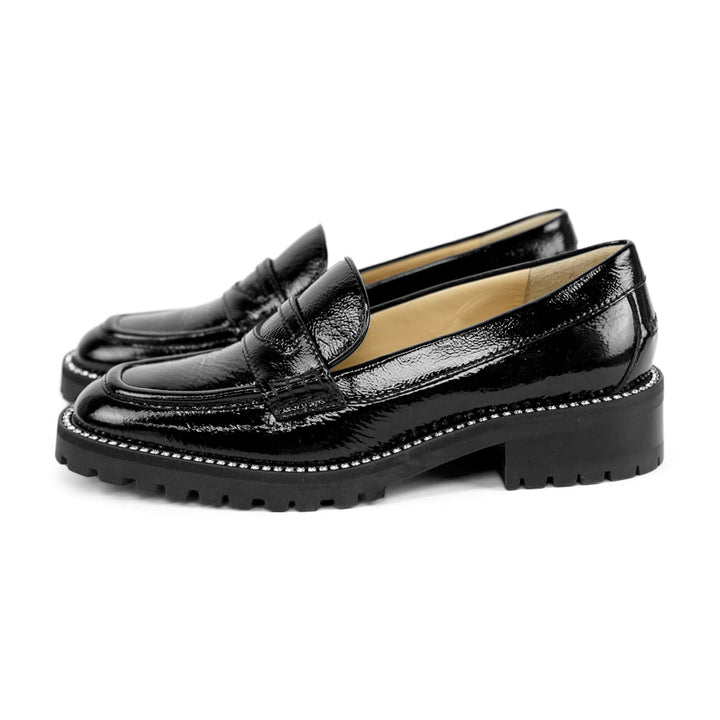 Jimmy Choo Black Patent Leather Deanna 30 Crystal Loafers