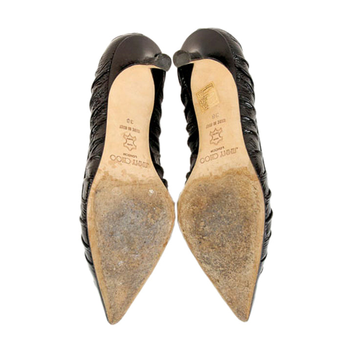 Jimmy Choo Black Patent Leather Ruched Pumps